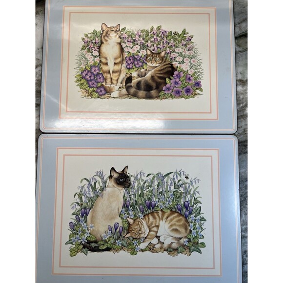 Vintage Pimpernel Garden Cats Placemats Set Of 2 Cork Back England 90s - Picture 2 of 6
